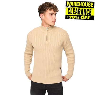 Crosshatch Havaline Mens Designer Casual Knit 1/4 Zip Jumper Beige