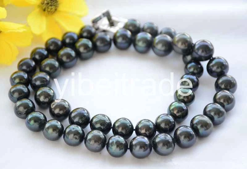 COLLAR DE PERLAS CULTIVADAS DE AGUA DULCE NEGRO TAHITÍ REDONDO 12-15 mm 18" Foto 2 de 2