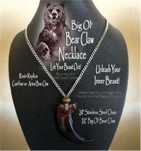 LRG BEAR CLAW NECKLACE 24" STEEL CHAIN MTN MAN RENDEZVOUS INDIAN PowWow REPLICA