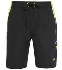 Speedo Sport Volley 20" Solid Swim Trunks Men's sz S Black Yellow UPF 50