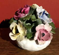 AYNSLEY BONE CHINA ROSE FLOWER POSY BOUQUET IN BOWL BASKET. VINTAGE ENGLAND