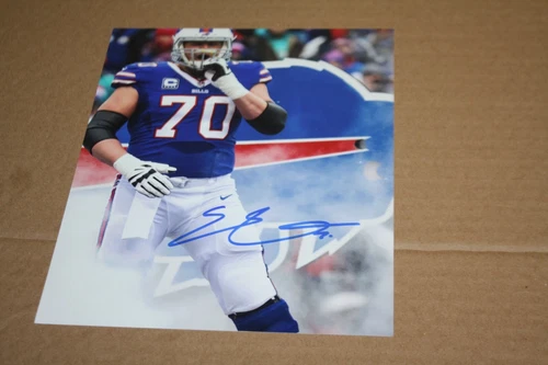 BUFFALO BILLS ERIC WOOD #70 SIGNED 8X10 PHOTO ENTRANCE POSE SMOKE