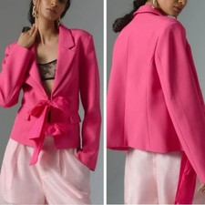 Anthropologie Maeve Cropped Bow Blazer Size S Pink New