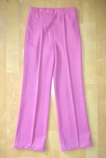 Vtg 60s 70s Mod Pink Purple Poly Knit High Waist Wide Leg Pants Elastic Waist 14