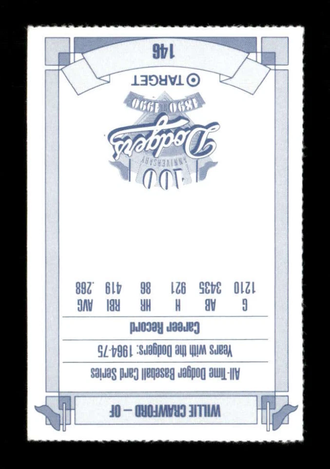 1990 Target Dodgers 100th Anniversary 146 Willie Crawford BXCP39 - Image 2 of 2