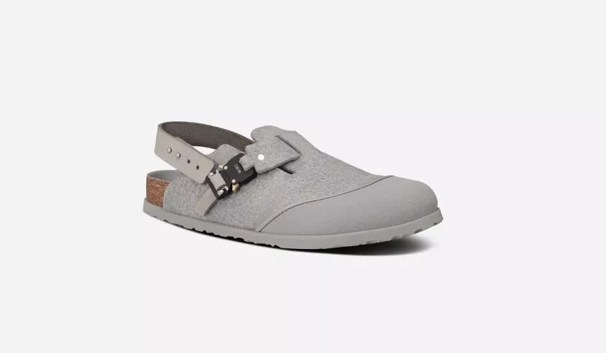 DIOR by BIRKENSTOCK Tokio Mule Gray Felted Wool and Nubuck