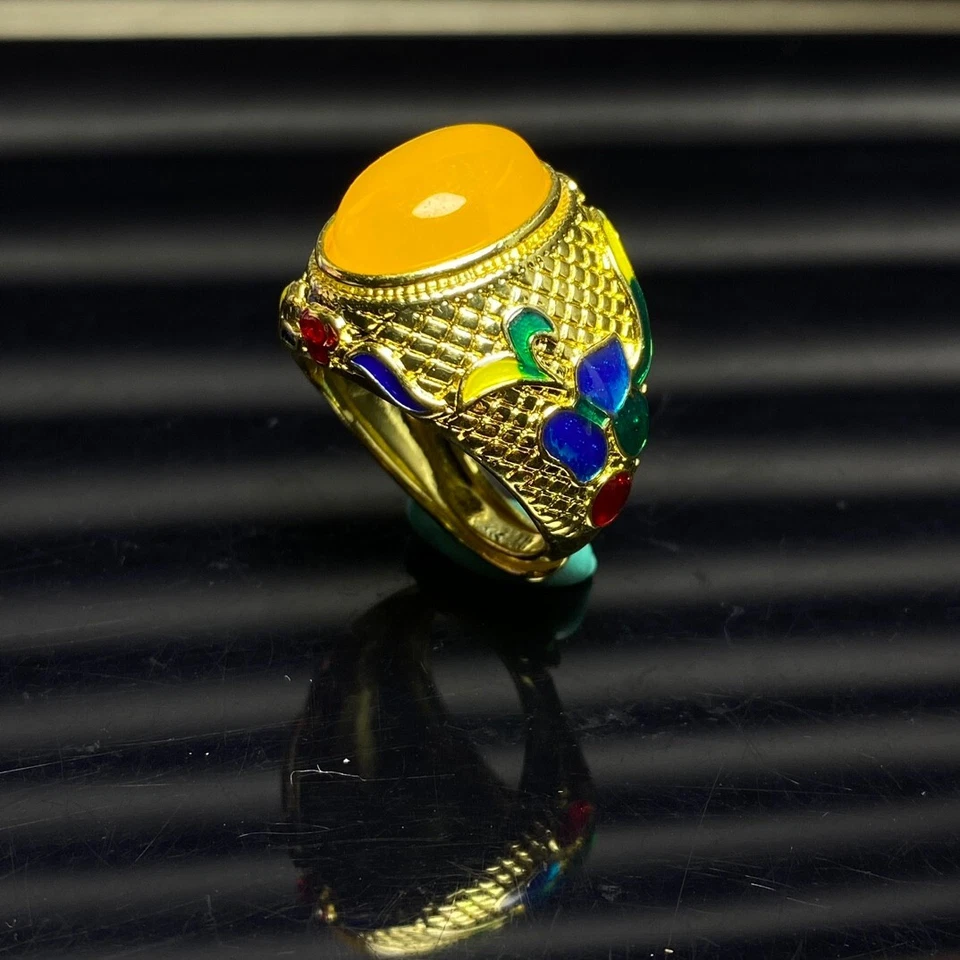  Anillos para pulgar tiro con arco amuleto jade jadeíta birmano amarillo hielo natural Foto 3 de 4