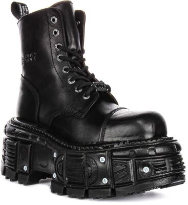 NEWROCK Leder Tank Chunkky Plateau Schnür Stiefel Schwarz EU 37-46