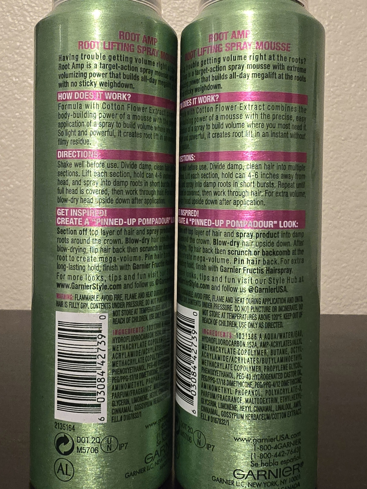 Lot of - 2 Garnier Fructis Root Amp Root Lifting Spray Mousse Extreme Hold 5 oz