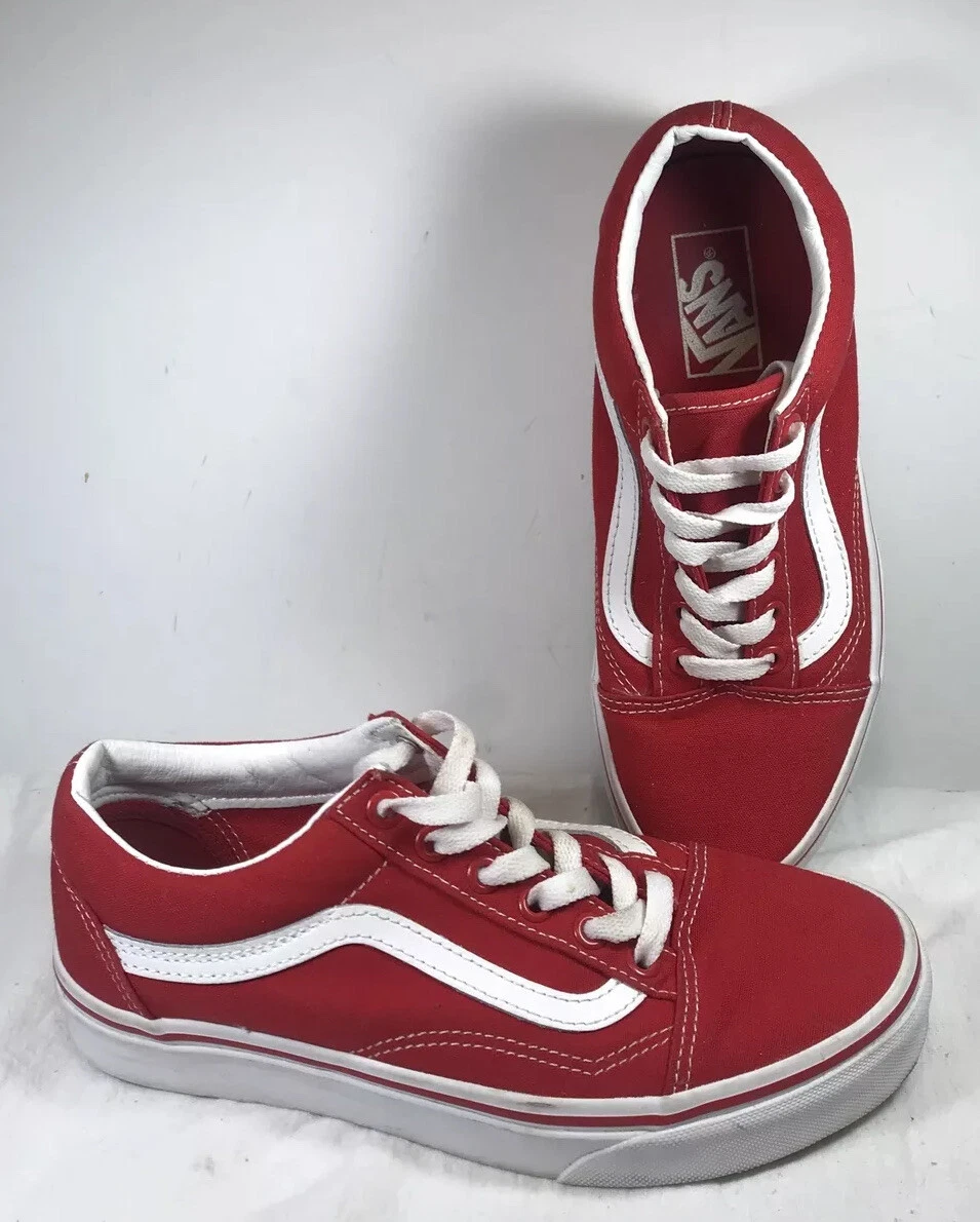 Vans Old Skool Racing Stripe Sneakers Mens 5.5 Womens Canvas Red White | eBay