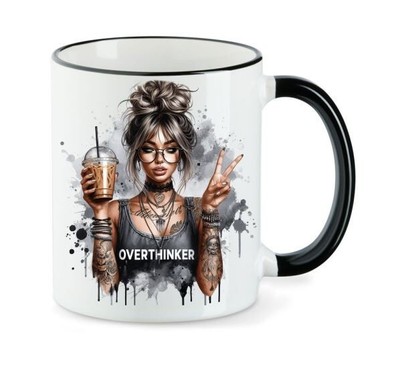Tasse Woman Grumpy Arbeit Büro Home Geschenkidee Coffee peace overthinker