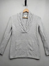 Banana Republic Sweater Womens Small Gray Woven V-Neck Angora Rabbit Hair Blend