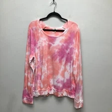 Sundry Womens Sweatshirt Orange Pink Tie Dye Long Sleeve Scoop Neck USA 4 New