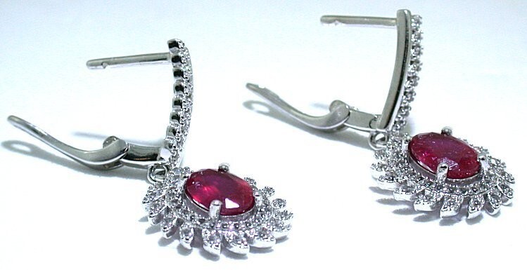 Natural 8x6 Ruby White Topaz Gem Lever Back Post Sterling Natural 8x6 Ruby White Topaz Gem Lever Back Post Sterling