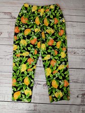 Talbots Ankle Pants Women's 8 Black Lemon Orange Citrus Tapered Leg Floral