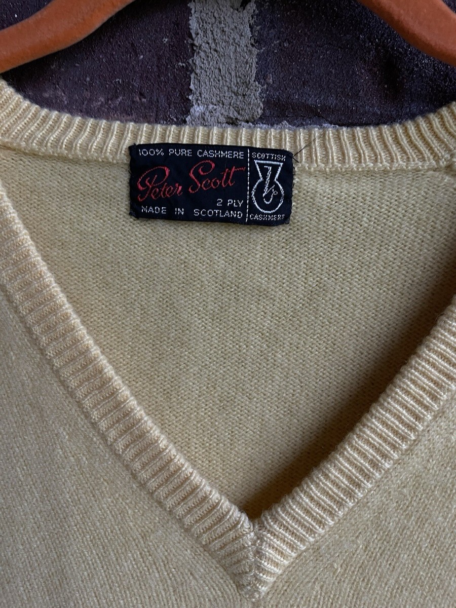 Men's Peter Scott Yellow Vintage Scotland Cashmere V-Neck Sz M