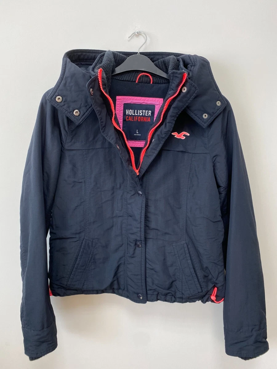 Hollister Women s Navy Blue Fleece Lining Zip Hoodie Windbreaker