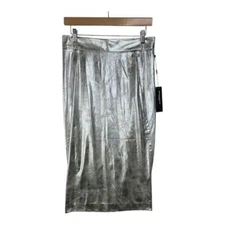 NWT Donna Karan New York Metallic Silver Midi Skirt Size 6