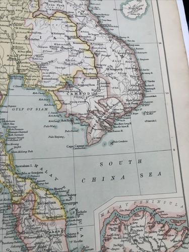 1891: Map of Farther India China & Japan #CTA36 Original Antique Vintage Print - 第 8/21 張圖片