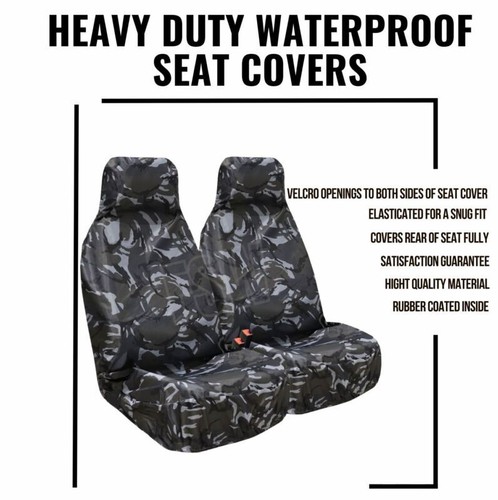 Car Van Seat Covers Heavy Duty Grey Camouflage 1+1 100% Waterproof Front Seats