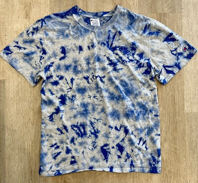 Champion Blue Tie Dye T-Shirt Tee Shirt Mens Size M Cotton Short Sleeve 