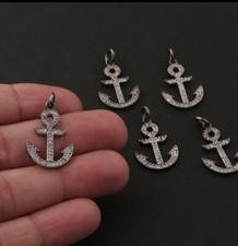 Anchor Charm Pendant Pave Diamond 10 Pc Set 925 Sterling Silver Pendant Charm.