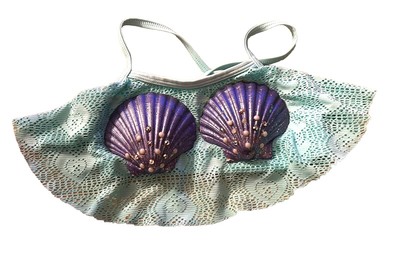 Mermaid Girl Underwear Costume Bra Handmade Florida Sea Shells Green Purple 5T
