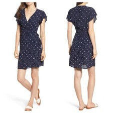 NWT $178 RAILS Brenna Navy Polka Dots Wrap Dress Size Large Fits Like a Medium