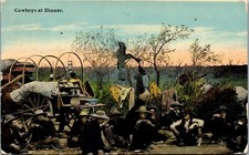 Vintage Postcard Cowboys at Dinner Scene at Yellowstone Park Montana MT 