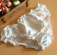 Womens Ruffled 100 Silk Pantie Brief Knicker Silk Underwear White M 29"-32"