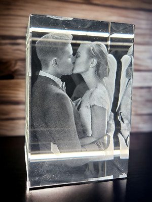 3D Foto Glasquader 100x300x100mm Glas Gravur Geschenk Bild Laser Kristall
