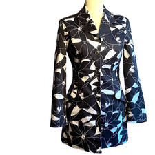 George Womens Trench Coat Size 6 Black And White Floral Print Cotton Stretch