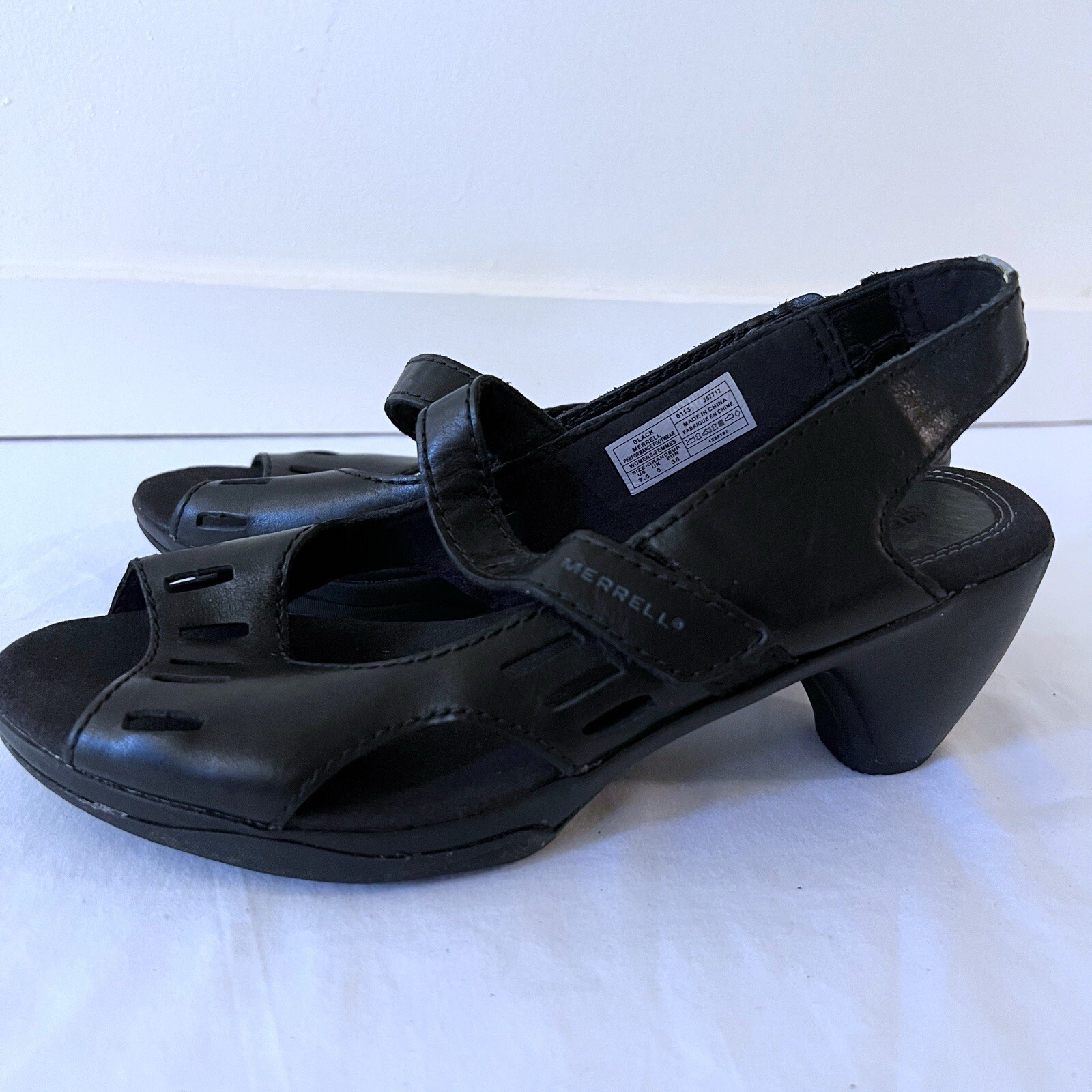 MERRELL sandali donna Evera Chase punta aperta slingback decolte tacco nero TG 7 5
