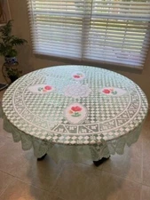 Ju Lia 4 RED FLOWERS Round Lace Tablecloth Blue,Pink,Pistachio 70" inch ROUND