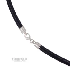 Sterling Silver 5mm Black Round Smooth Genuine Leather Cord Necklace / Bangle