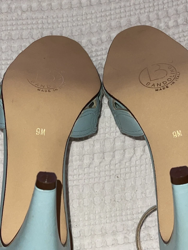 Zapatos de salón vintage BANDOLINO bebé azul cuero celosía zapatos de baile sucios Foto 4 de 4