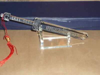 CRYSTAL DISPLAY DAGGER  with stand  Asian writing on blade
