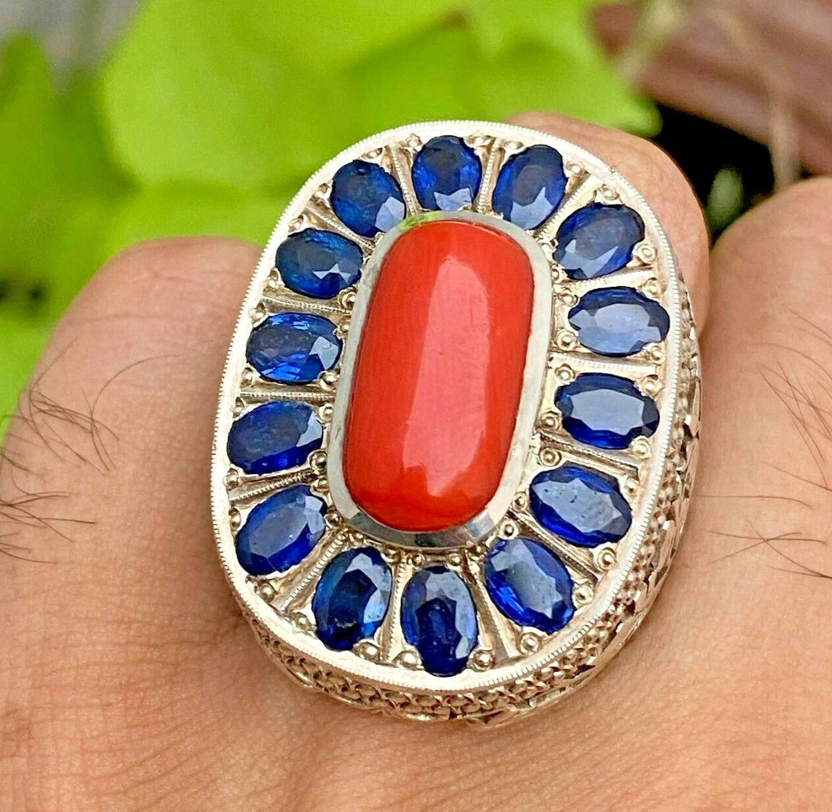 14kt Gold Red Coral Diamond Ring Size 7.25 – DeSantis