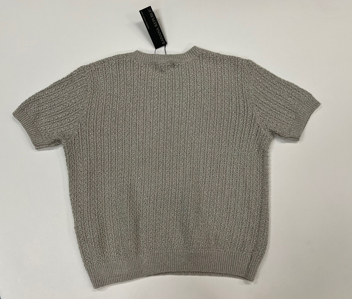 Banana Republic Short Sleeve Knit Sweater Top Grey Silver Metallic