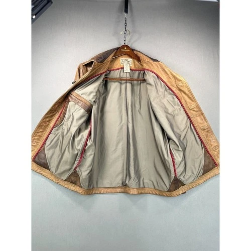 Vintage LL Bean Mens M Brown Leather Barn Jacket Distressed Heritage Workwear image 5