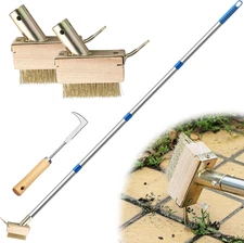 Moss Remover Brush Crack Weeder Tool Stainless Steel Crevice Weeder with 2 Brush