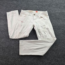 Pilcro Anthropologie Hyphen Jeans Distressed Lace Patch White Denim 29 Womens