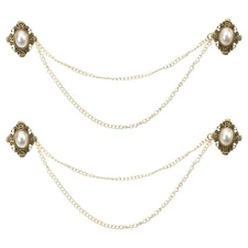 2pack Sweater Clips Vintage Cardigan Collar Clips with Chain Gold
