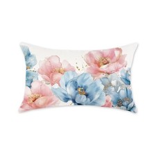 Spring Floral Lumbar Pillow Cover 12x20 Inch Farmhouse Blue Pink Flowers