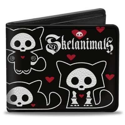 Bi-Fold Wallet SKELANIMALS Kit the Cat Poses and Title Logo Black/Wh (US IMPORT)