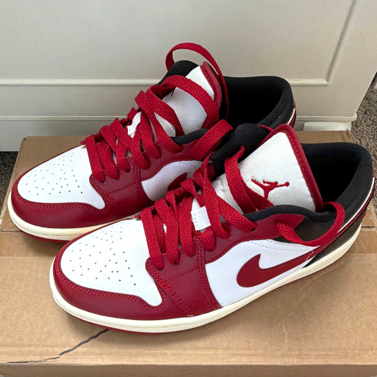 Jordan 1 Low Black White Gym Red W for sale | eBay