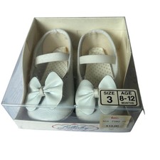 Lullaby Baby Shoes Vintage Girls Size 3 8-12 Months White Leather Flats Bows