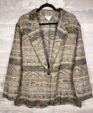 VTG Tribal Aztec Western Boho Blazer Jacket XL Earthy Hipster Grunge Spring USA