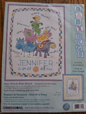 Dimensions ''Farm Friends'' Animals Cross Stitch Birth Record Kit 9x12''