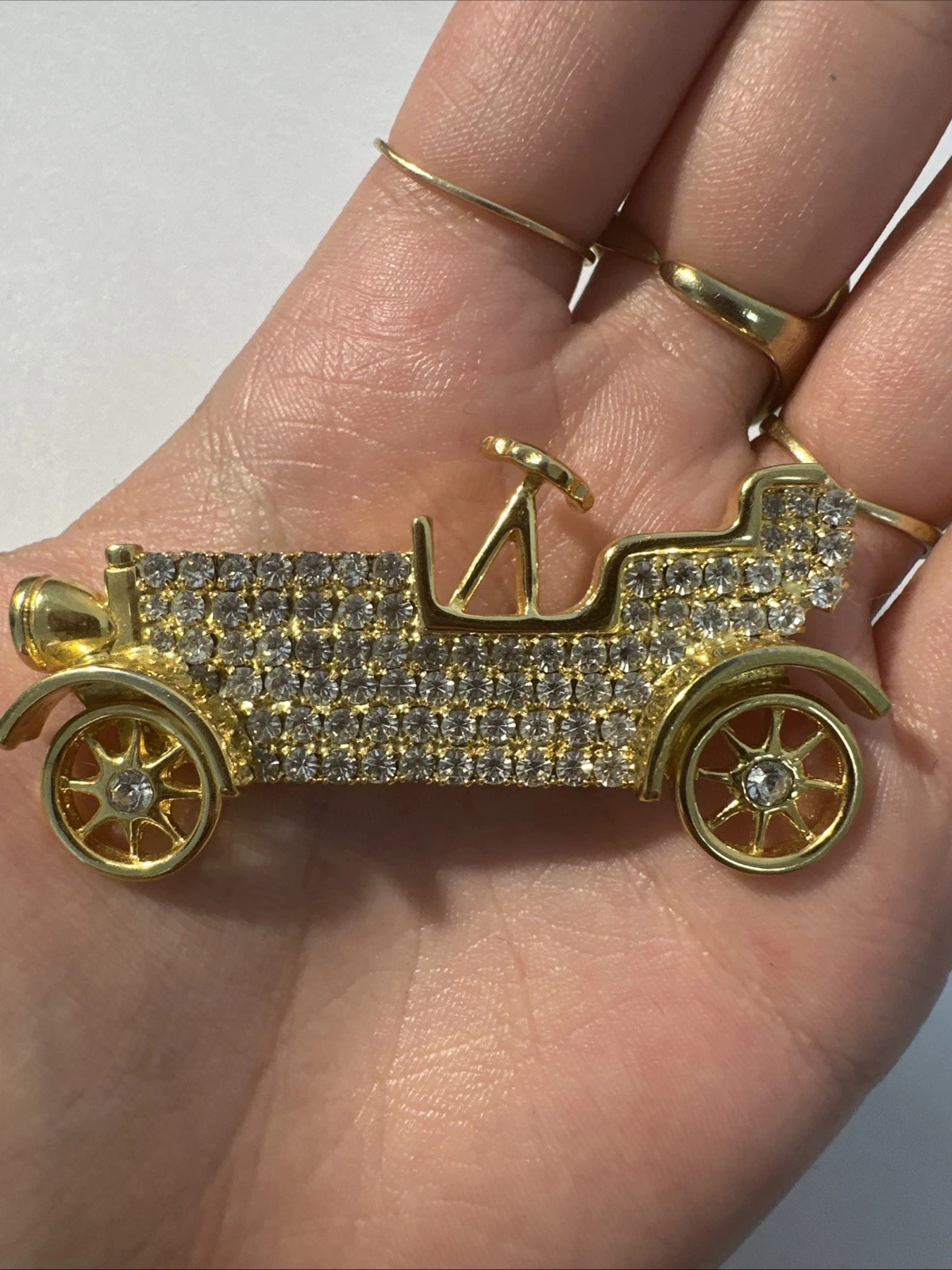 Broche Voiture Vintage Avec Brillant Blanc Bijoux Fantaisie